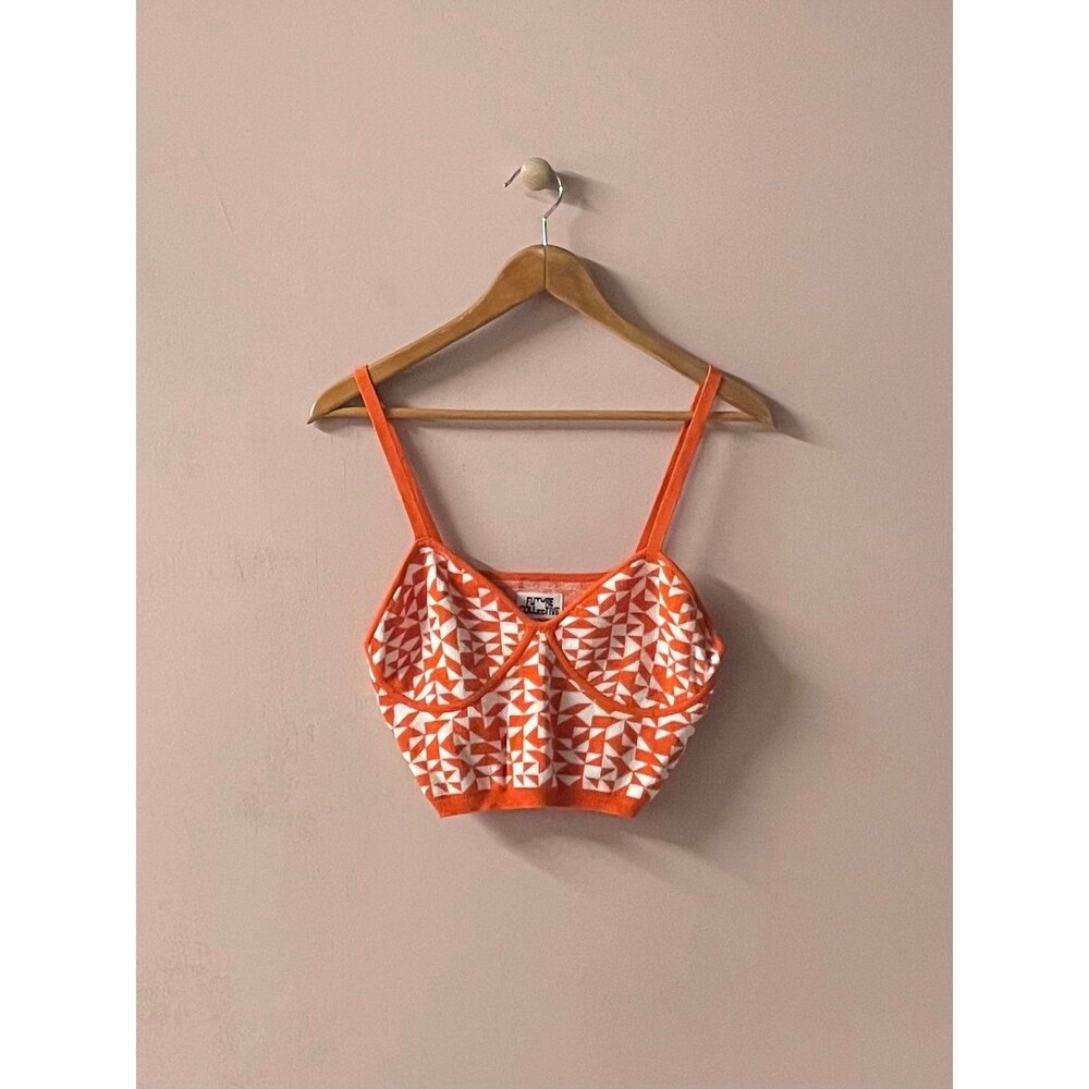 Future Collective Orange & White Knit Crop Top Size M EUC